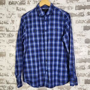 Banana Republic Shirt‎ Slim Fit Mens Size M Blue Plaid Long Sleeve Button Up
